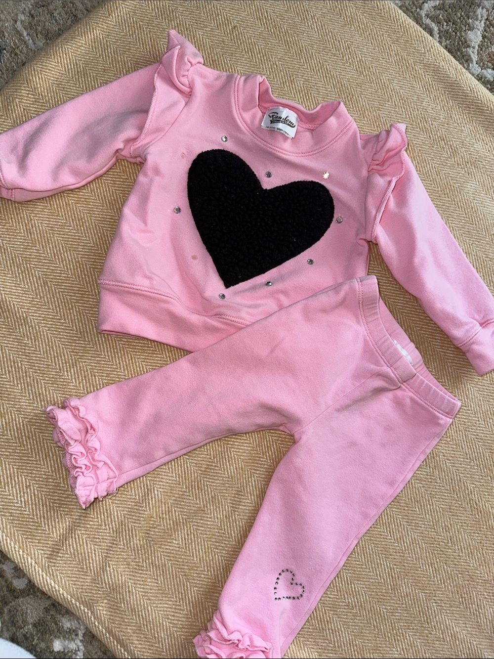 RANDOM HEARTS Pink Two-Piece Heart Sweatshirt & Leggings Set 3-6m
